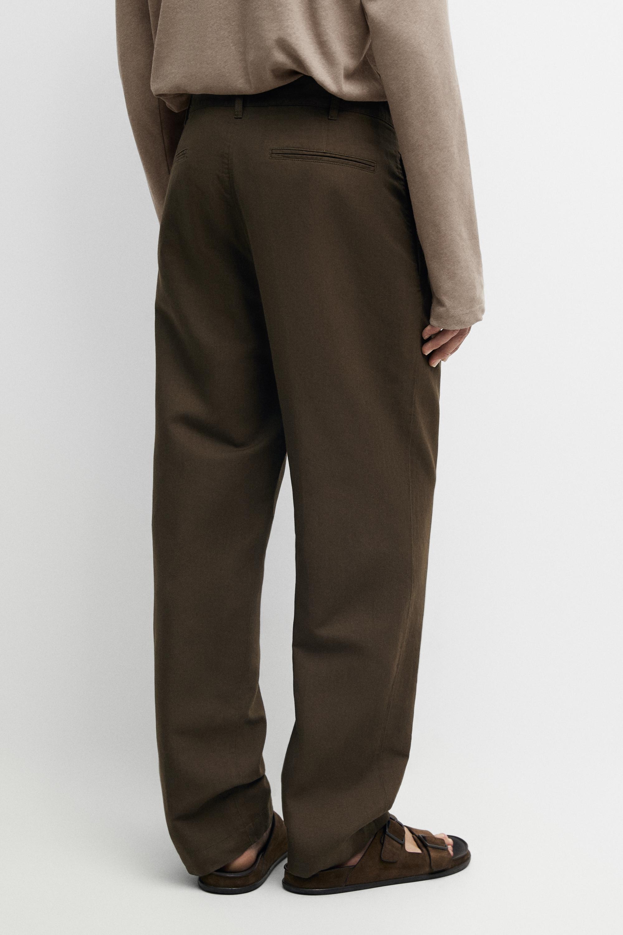 Linen and cotton straight-leg pants
